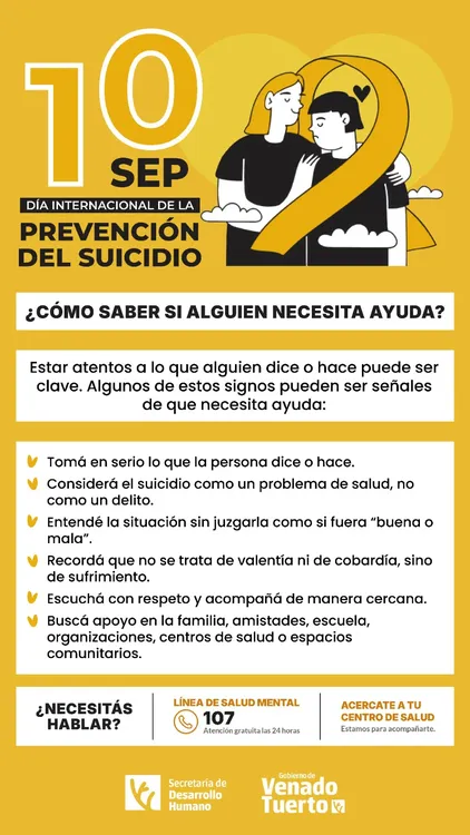 Campaña de prevención del suicidio que será difundida en Venado Tuerto.